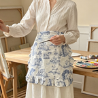 CouldNook Blue Toile Waist Apron - Layered Scenic Ruffle