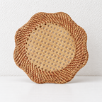 CouldNook Scalloped Rattan Tray - Open Lattice Center And Woven Rim