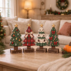 Four-Piece Wooden Christmas Tree Tabletop Decoration Set
