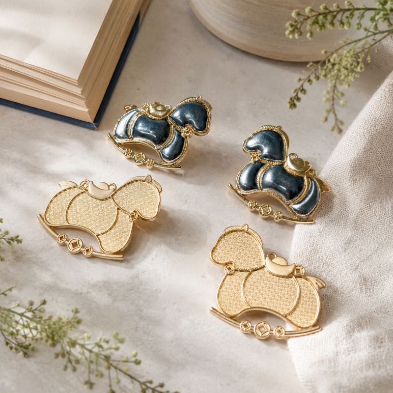 Golden Rocking Horse Pendant - DIY Fortune Charm