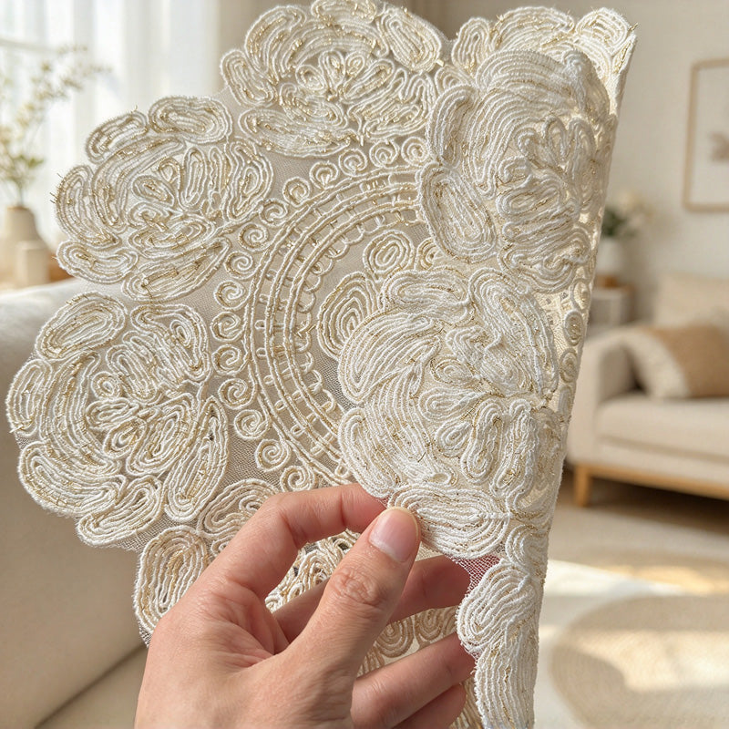 CouldNook Rose Table Mat - Sheer Mesh and Embroidered Floral Border