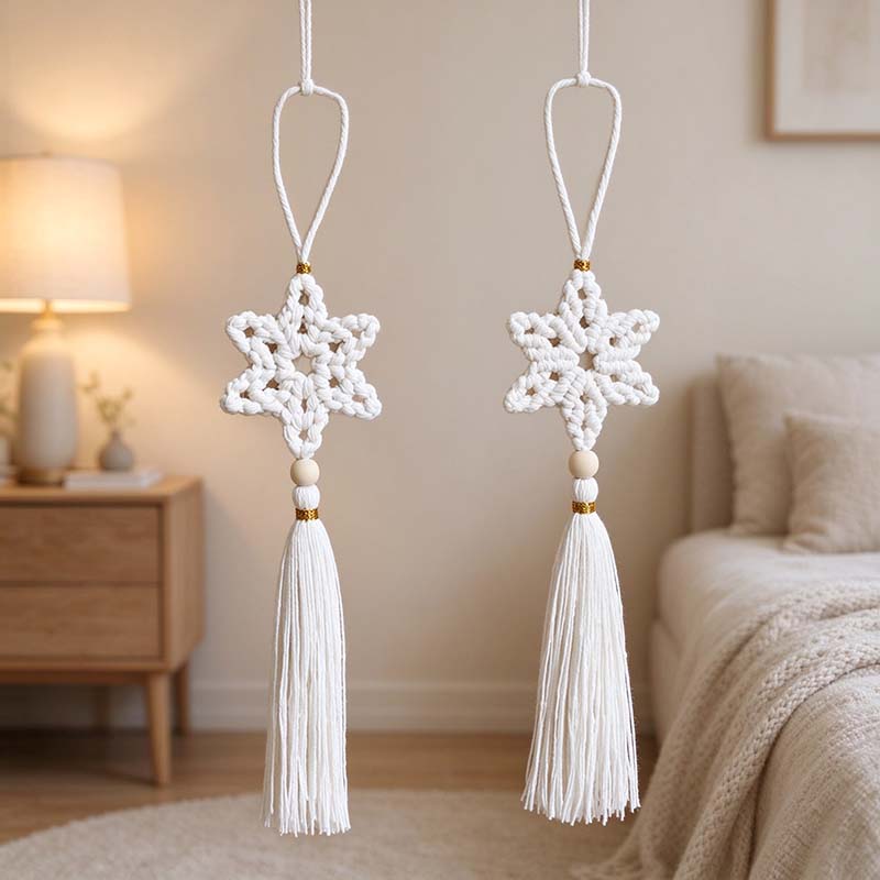 CouldNook Cotton Star Tassel Ornament - Knotted Center and Beaded Drop