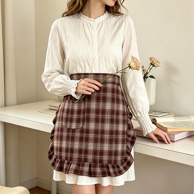 CouldNook Checked Half Apron - Waist Kitchen Accent