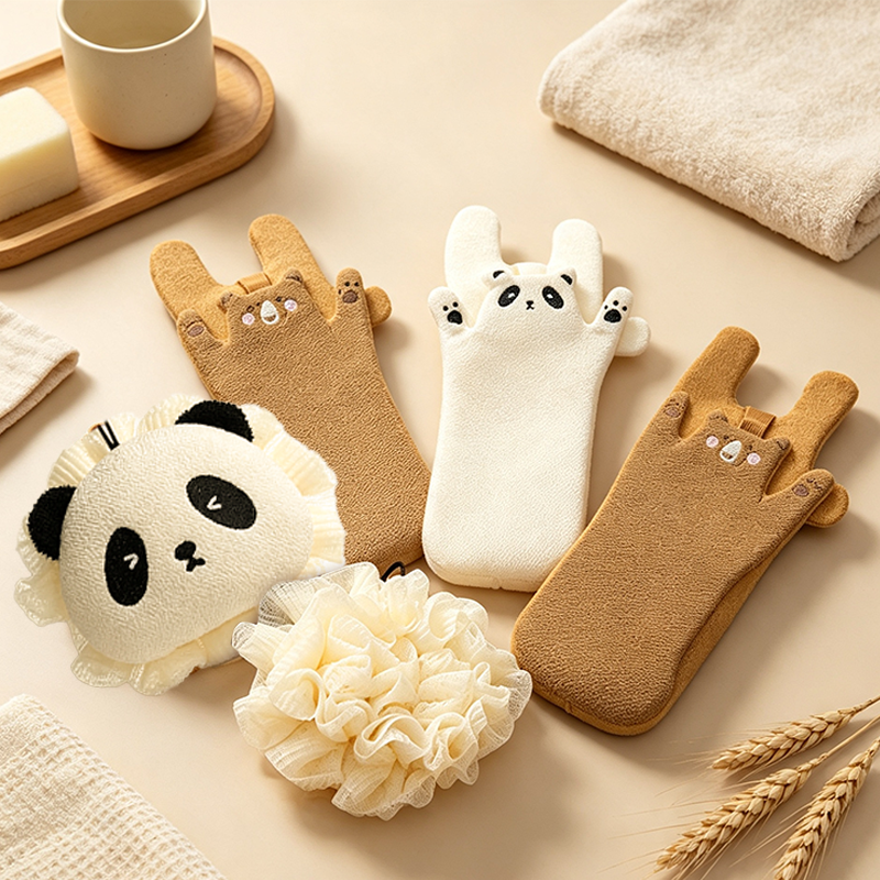 CouldNook Cartoon Animal Back Scrub Strap‑Long Bath Exfoliating Belt