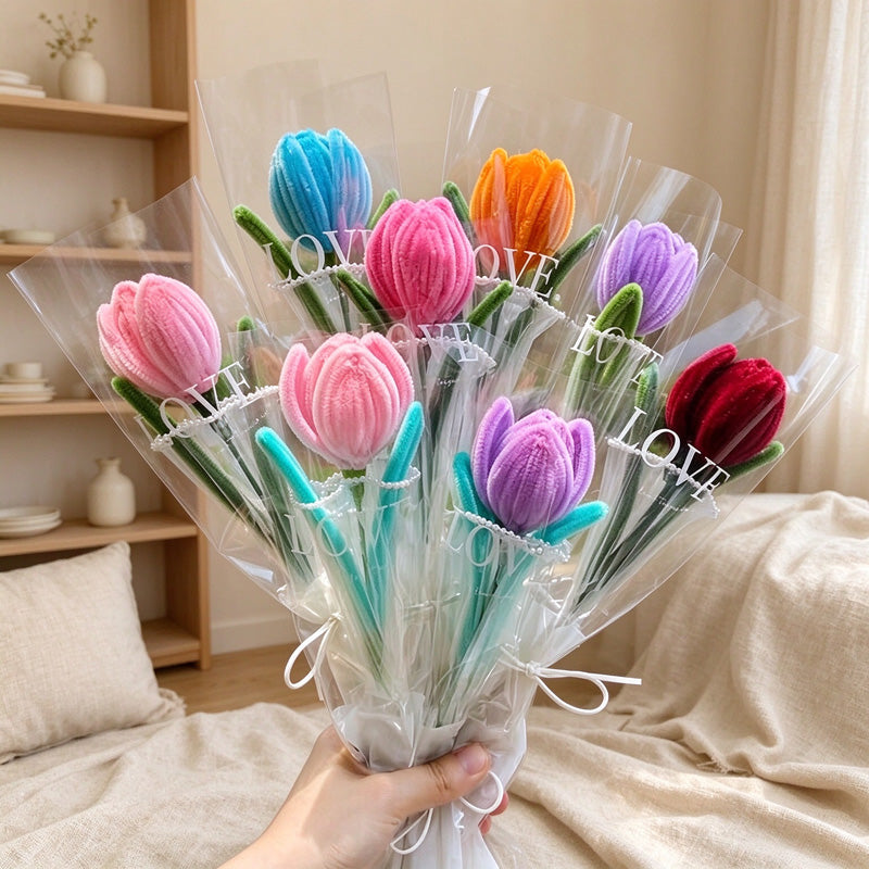 Artificial Tulip Bouquet with Pearl-Trim Wrapping