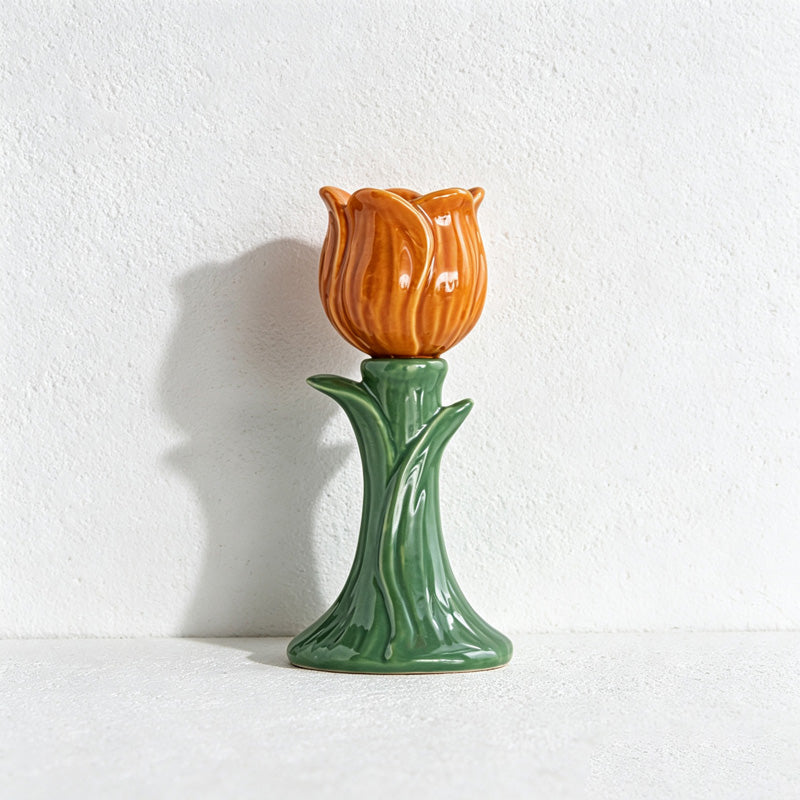 CouldNook Tulip Candle Holder - Sculpted Petals and Leaf Base