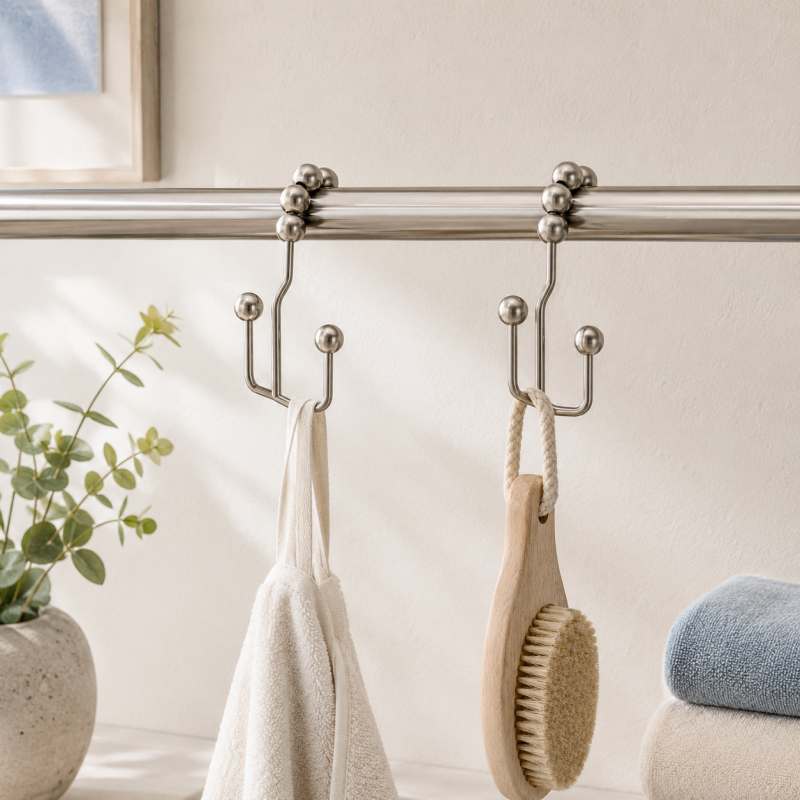 CouldNook Beaded Shower Curtain Hook - Rounded Metal Profile