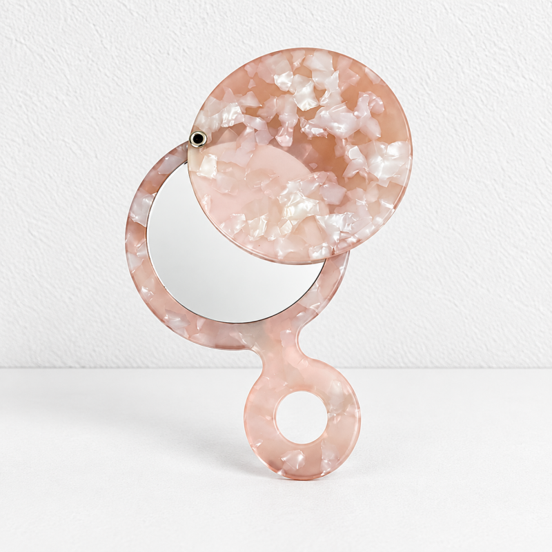 CouldNook Round Hand Mirror - Swivel Cover And Short Loop Handle