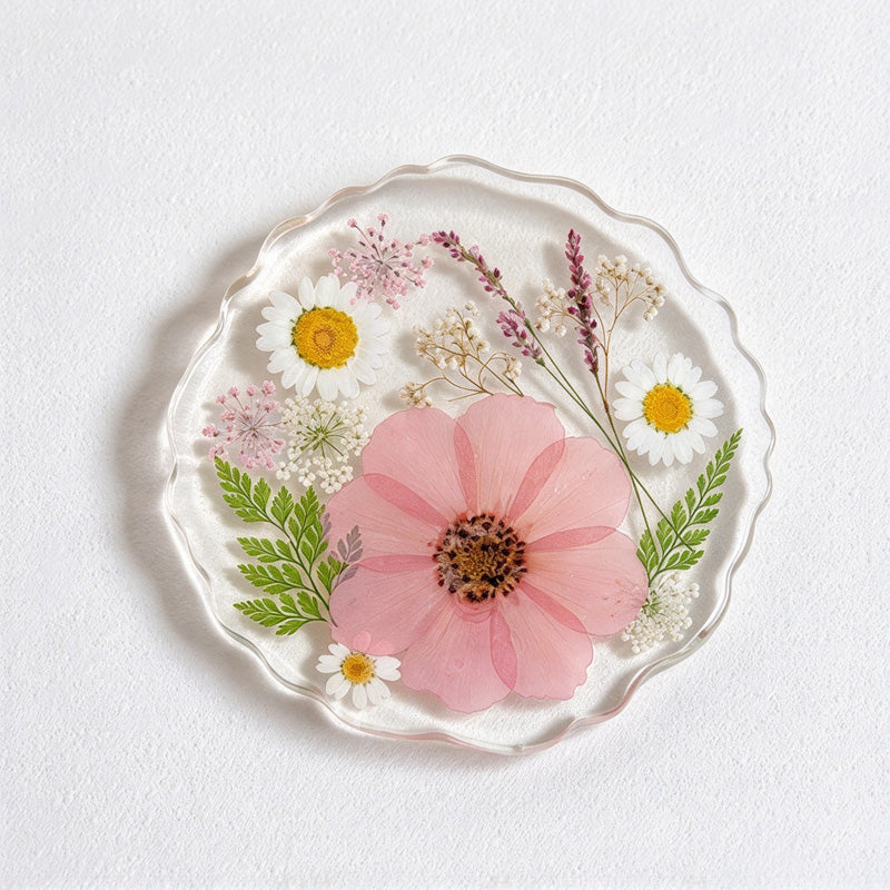CouldNook Dried Flower Resin Coaster - Clear Body and Wavy Edge