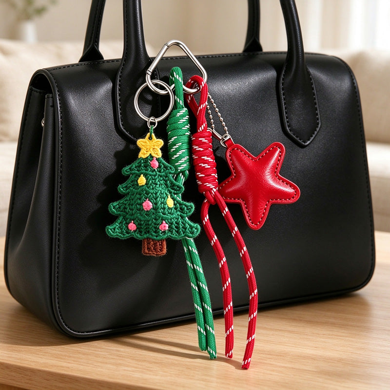 Christmas Keychain Bag Charm with Knotted Cord Tails