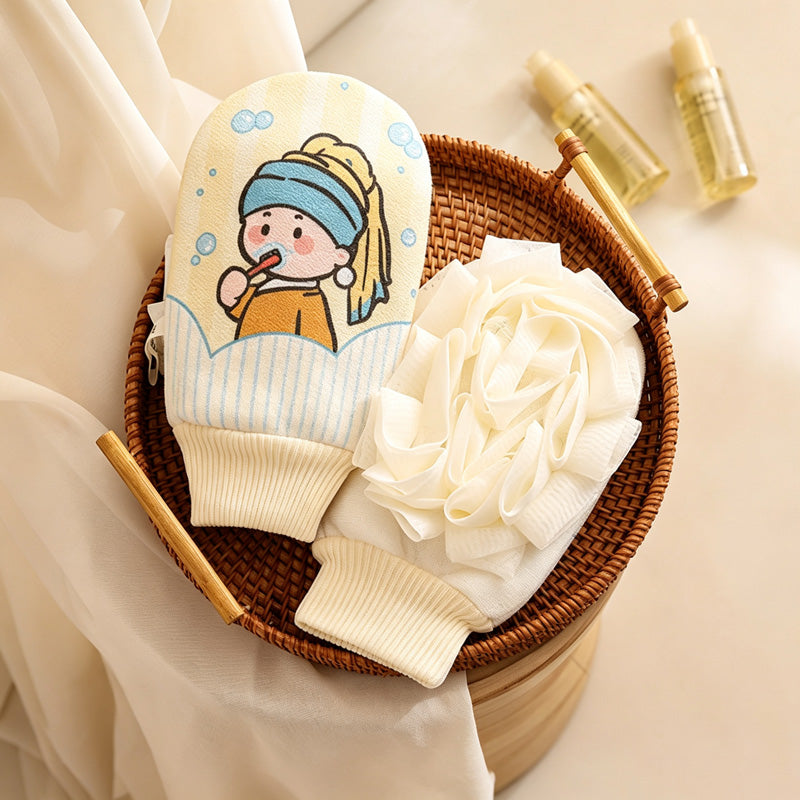 CloudNook Cartoon Bath Glove‑Dual‑Sided Exfoliating Mitt