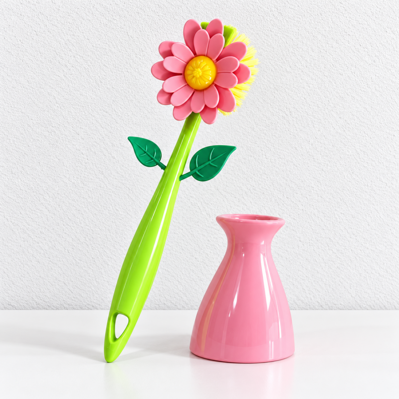 CouldNook Flower Dish Brush - Leafy Stem Handle And Vase Holder