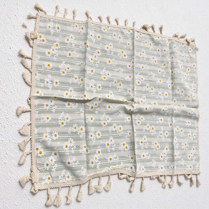 CouldNook Tassel Tablecloth - Floral Prints and Subtle Striped Pattern Options