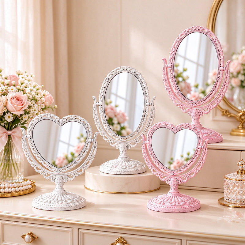 Ornate Tabletop Vanity Mirror with Pivoting Double-Sided Face