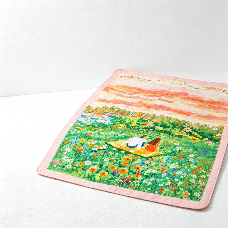 CouldNook Bunny Meadow Picnic Mat - Scalloped Carry Handle