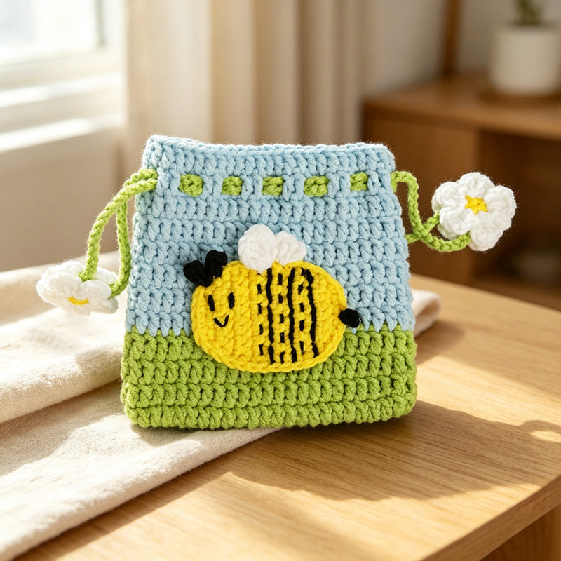 CouldNook Yarn Bee Drawstring Coin Purse - Flower Cord Ends