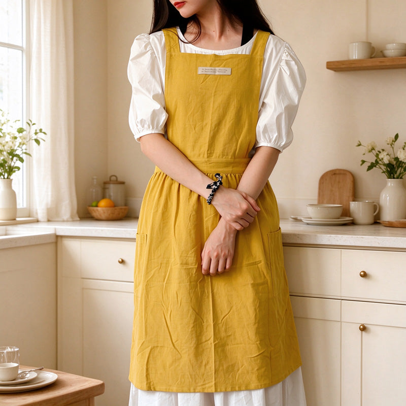 CouldNook Gathered Waist Work Apron - Twin Patch Pockets