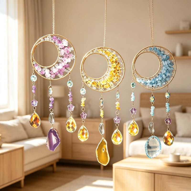 CouldNook Gemstone Crescent Suncatcher - Crystal Drop Window Hanging