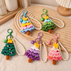Crochet Christmas Tree Keychain with Pearl-Look Bead Loop