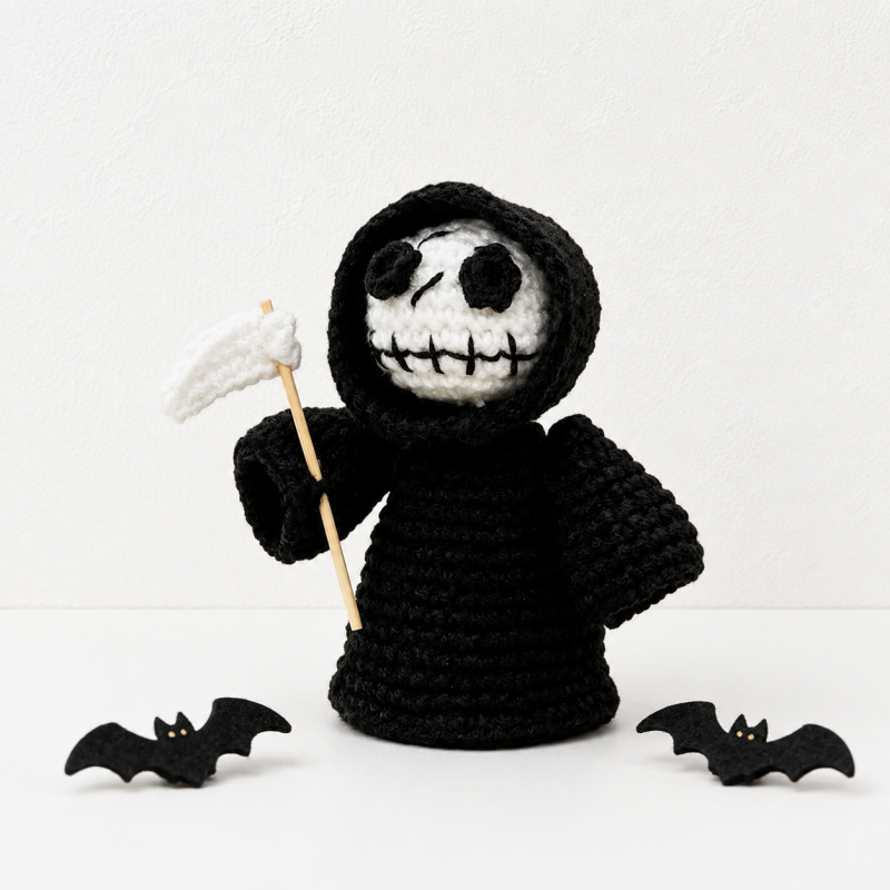CouldNook Halloween Yarn Reaper Doll - Hooded Figure and Props