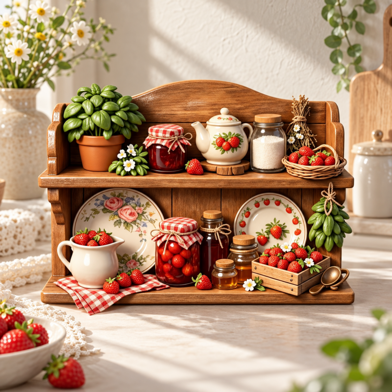 Strawberry Shelf Fridge Magnet - Kitchen Scene in Relief