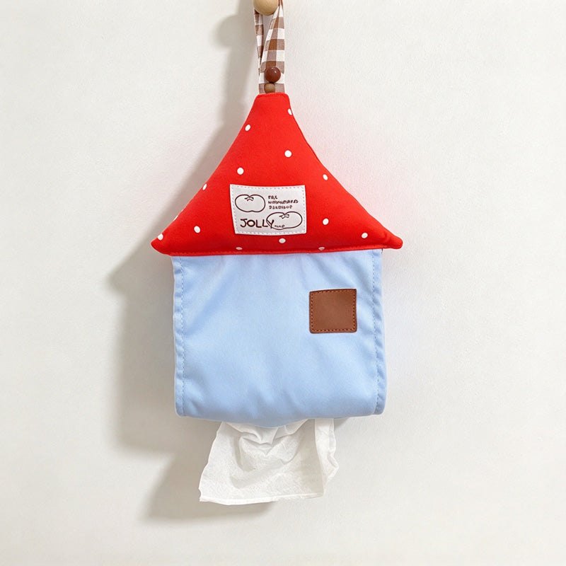 CouldNook House-Shaped Tissue Holder - Dotted Roof and Hanging Loop