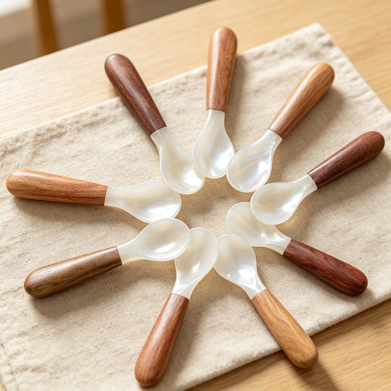 CouldNook Compact Shell Dessert Spoon - Natural Wood Handle