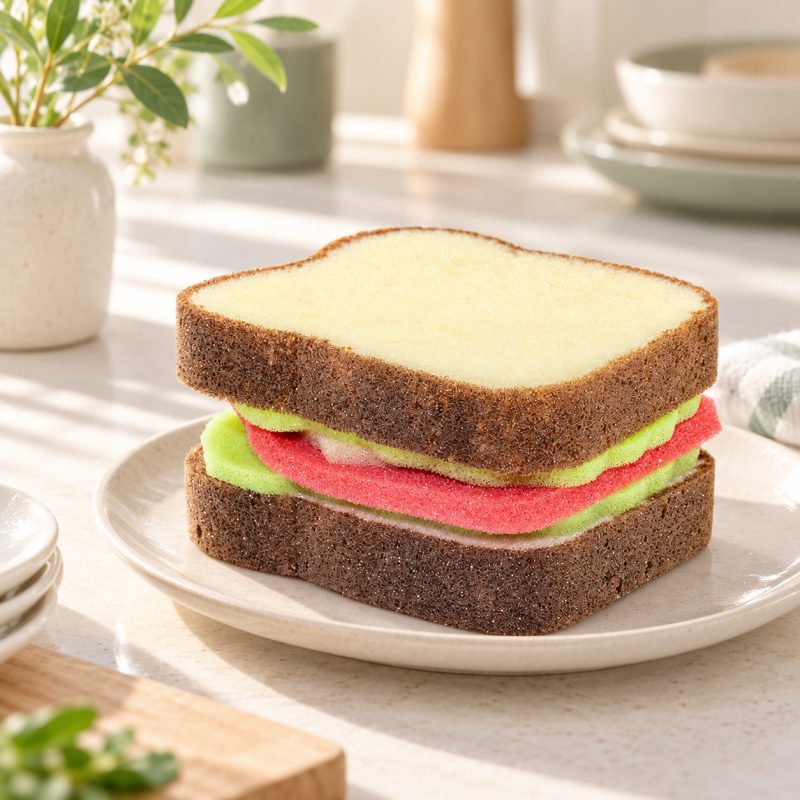 Sandwich Dishwashing Sponge with Layered Filling Details