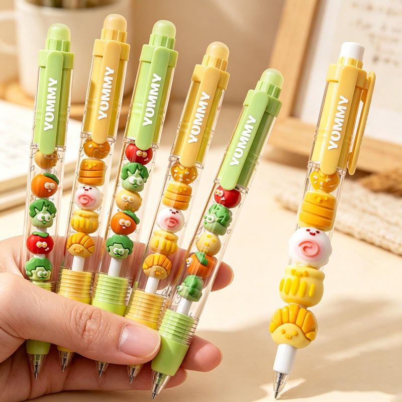 CouldNook Beaded Gel Pen Set - Snack Motifs Inside Transparent Barrels