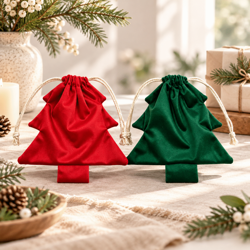 CouldNook Christmas Tree Drawstring Bag - Plain Fabric Pouch