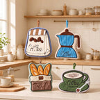 CouldNook Cafe Hanging Hand Towel - Coffee Motifs And Embroidered Details