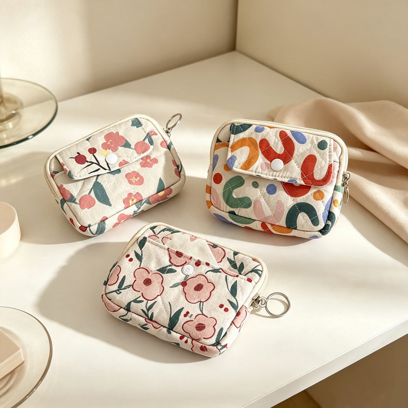 CloudNook Quilted Print Coin Purse‑Multi‑Pattern Card Wallet