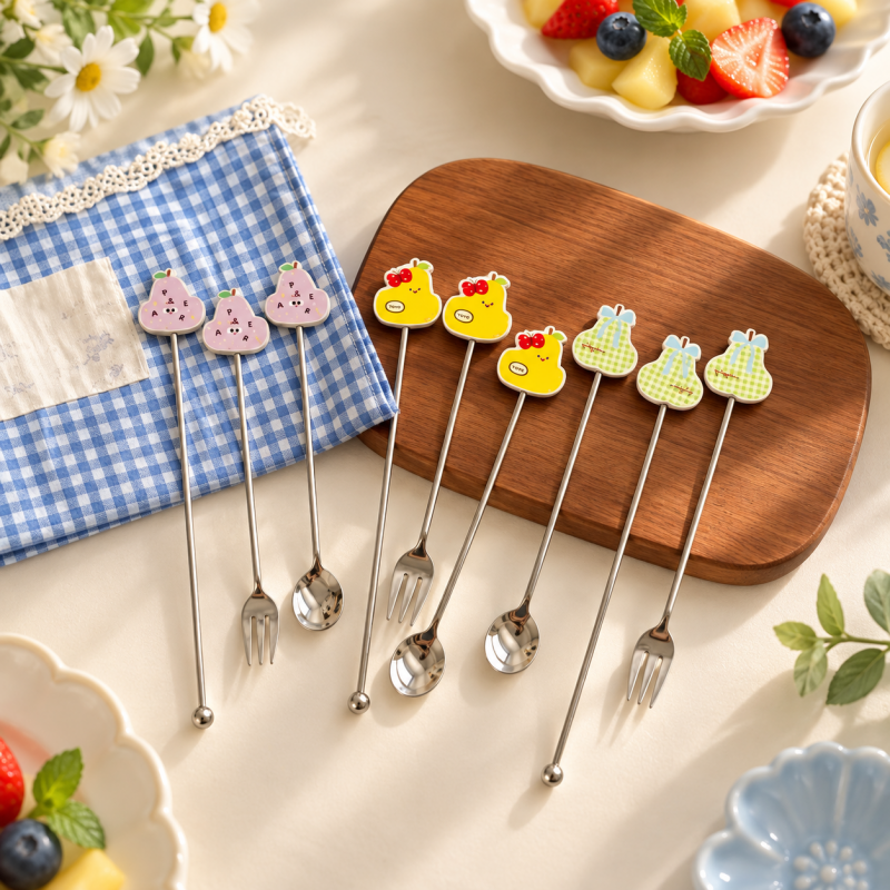 Pear Dessert Utensil - Long Stem and Character Top