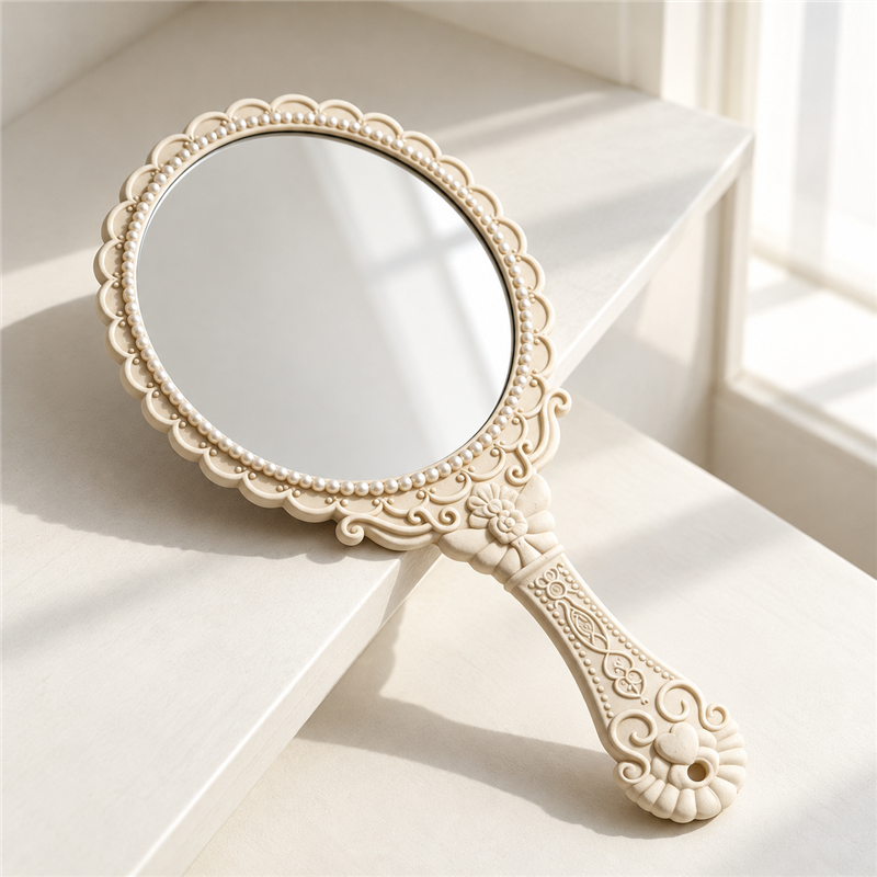 Ornate Floral Hand Mirror with Oval Frame