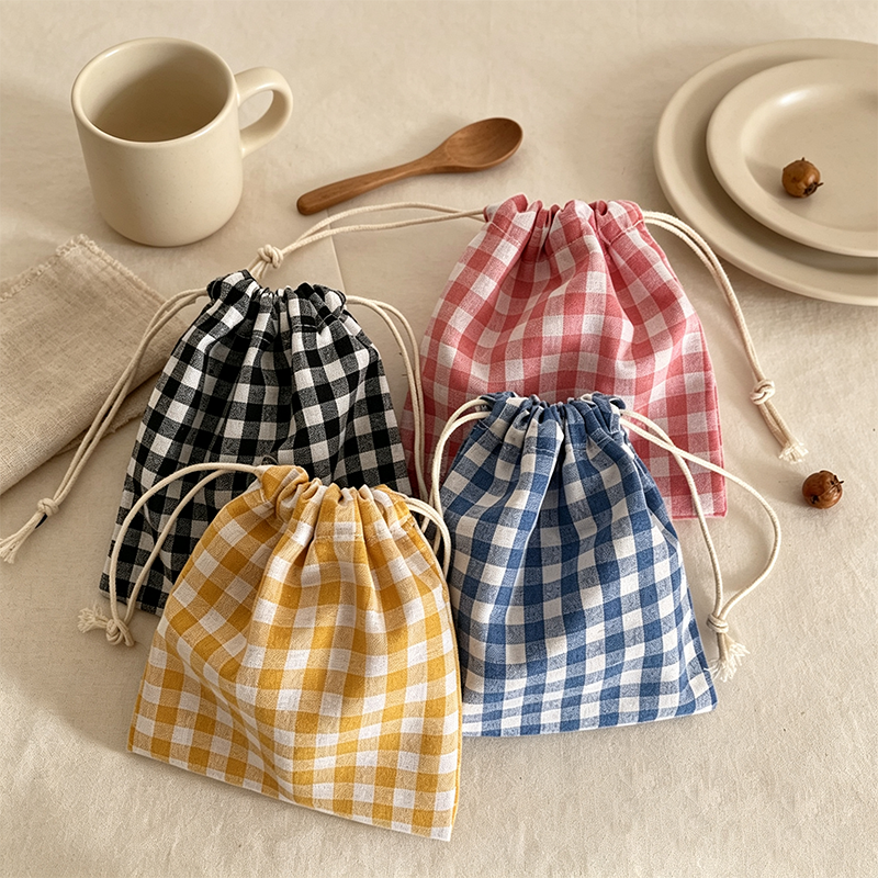 CouldNook Checked Drawstring Organizer Bag - Soft Storage Pouch