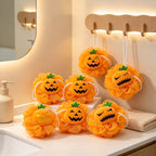 CouldNook Pumpkin Bath Pouf - Jack-O-Lantern Face And Hanging Cord
