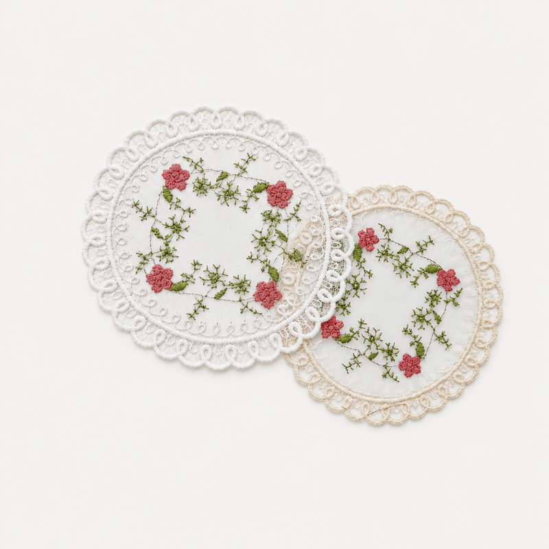 CouldNook Embroidered Floral Lace Coaster 2PCS Set - Tray Styling Accent