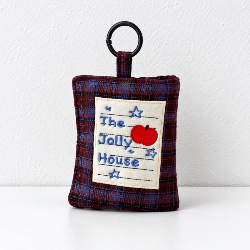 CouldNook Plaid Jewelry Organizer - Folding Fabric Case and Apple Patch Detail