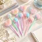 CouldNook Pom-Pom Ballpoint Pen - Pastel Hearts and Rounded Plush Toppers
