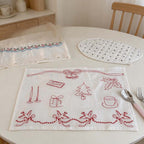 Christmas Embroidered Table Cloth with Red Line Motifs