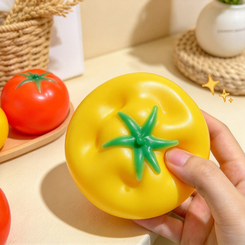 CouldNook Tomato Squeeze Toy - Glossy Leaf-Topped Shape