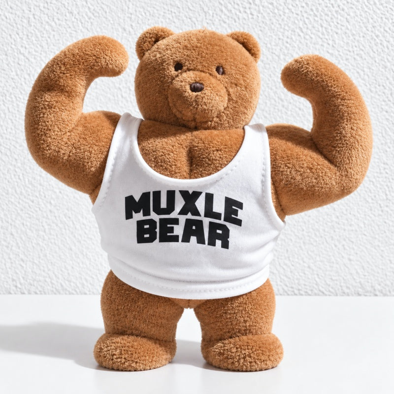 CouldNook Muscle Bear Plush Charm - Raised Arms and Printed Vest