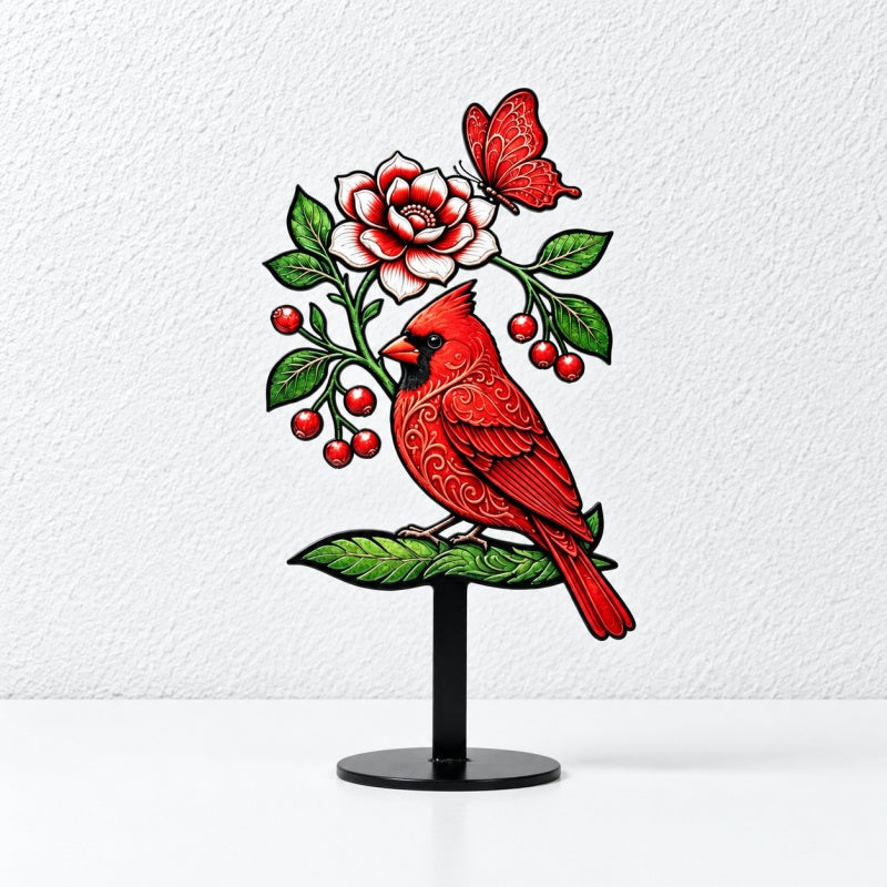 CouldNook Cardinal Decoration - Floral Bird Silhouette and Branch Detail