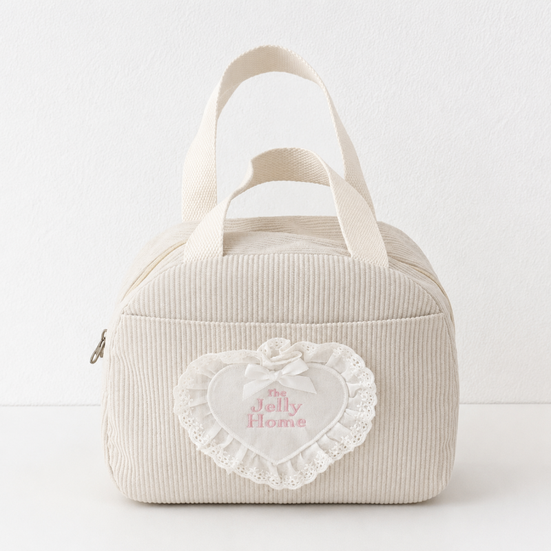 CouldNook Corduroy Lunch Bag - Lace Heart and Top Handle