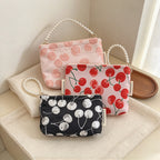 CouldNook Cherry Beaded Handle Pouch - Textured Motifs And Pearl-Look Loop