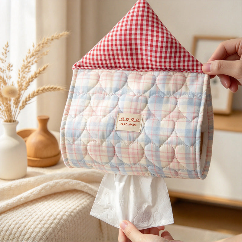CouldNook House Shaped Hanging Tissue Holder - Checked Roof And Loop