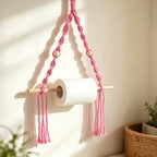 CloudNook Macrame Paper Roll Holder‑Boho Wall Mount Organizer