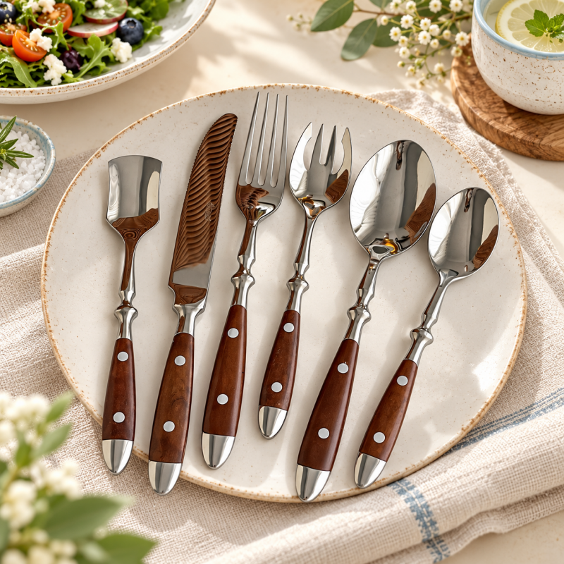 Wood Handle Flatware - Twin Rivets and Sculpted Necks