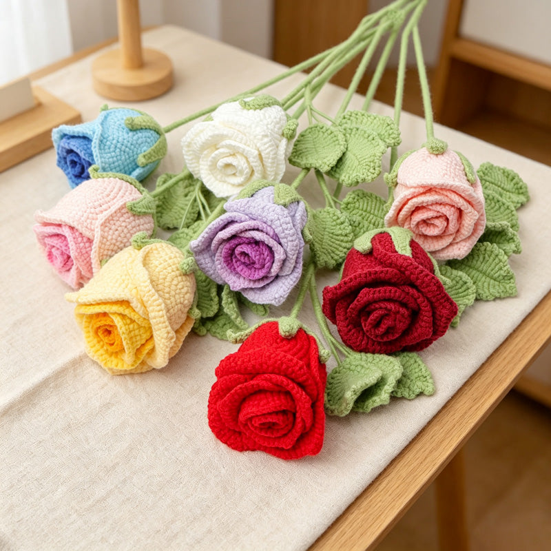 CouldNook Yarn Rose Flower Ornament - Stemmed Color Choices