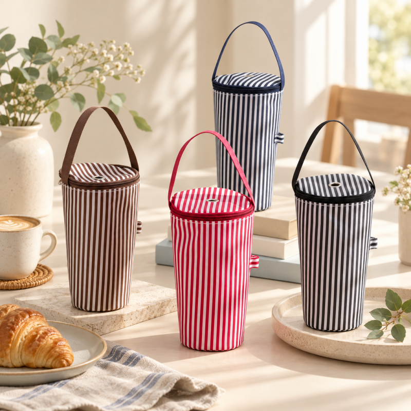 CouldNook Striped Insulated Cup Carrier - Zippered Lid